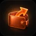 A single premium glossy 3D icon, centred, filling about 60% of a rounded square tile: a copper wallet with an ember arrow poi